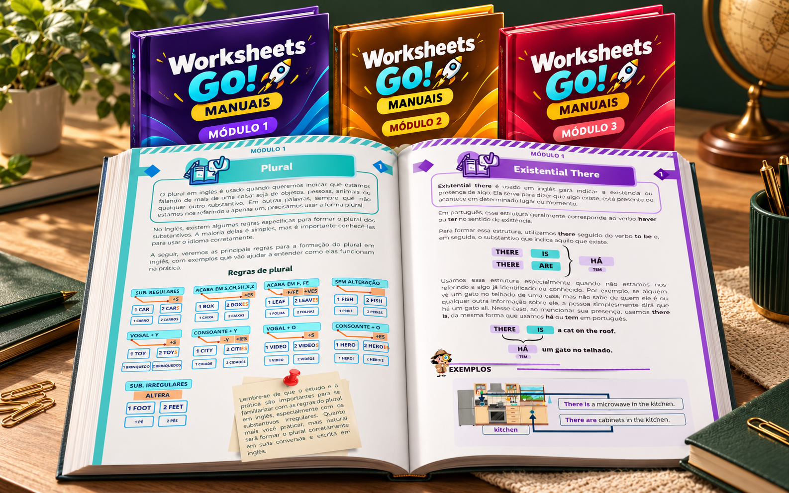Apresentação ilustrativa de Worksheets Go! Manuais